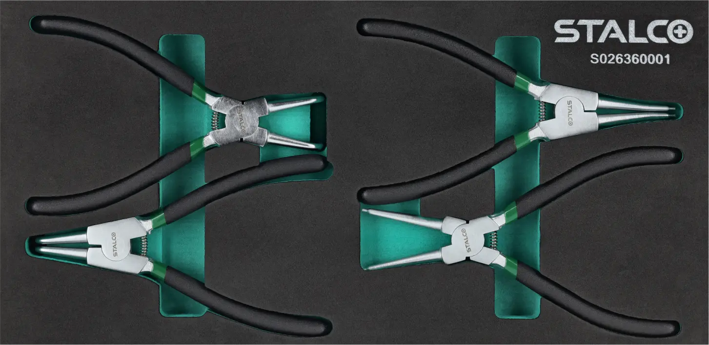 Plier set for circlip, 4pcs, CrV, EVA tray, STALCO S026360001