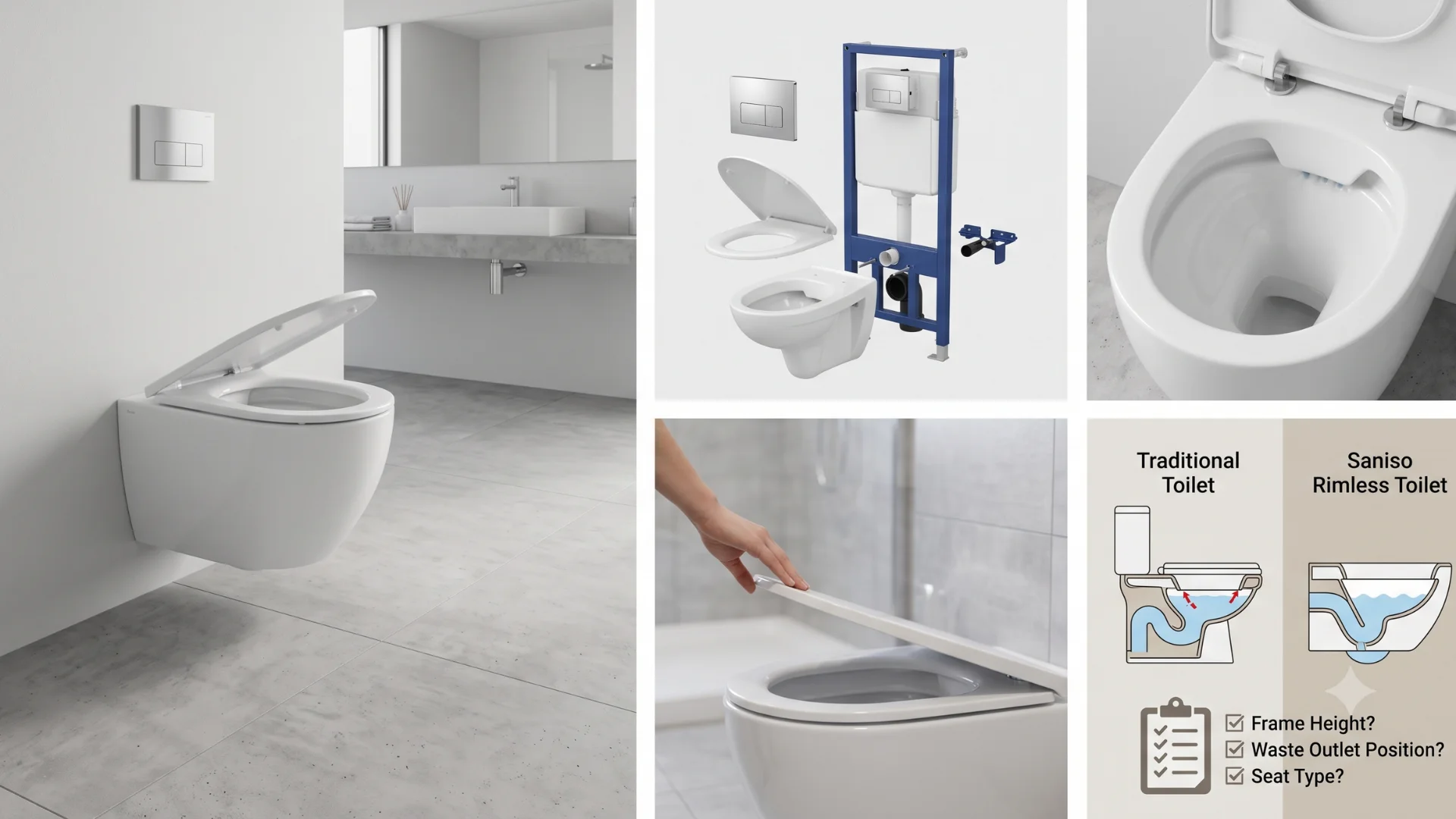 rimless wall-hung toilet set