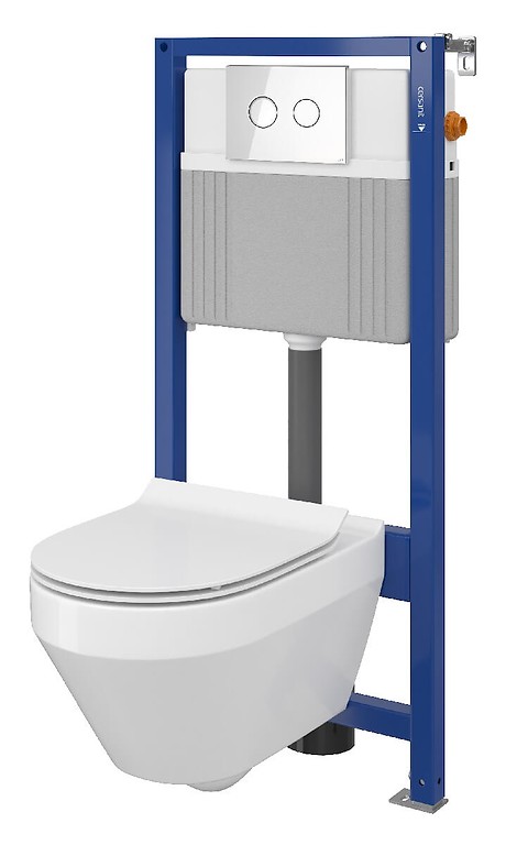 SET B21 AQUA 52 PNEU S QF, WALL HUNG BOWL CREA OVAL CLEANON, SLIM DUROPLAST TOILET SEAT, BUTTON ACCENTO CIRCLE WHITE GLA...